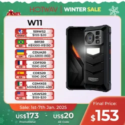 HOTWAV W11 견고한 휴대폰, 280LM 손전등, 20800mAh 33W 6.6 인치 FHD + 스마트폰, 64MP 후면 24MP 야간 투시경, 도매