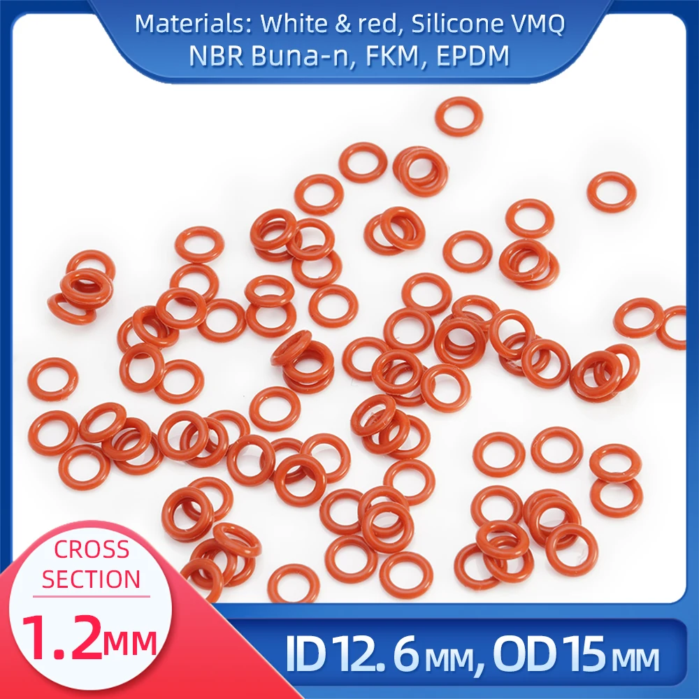 

O Ring CS 1.2mm ID 12.6mm OD 15 mm Material With Silicone VMQ NBR FKM EPDM ORing Seal Gasket