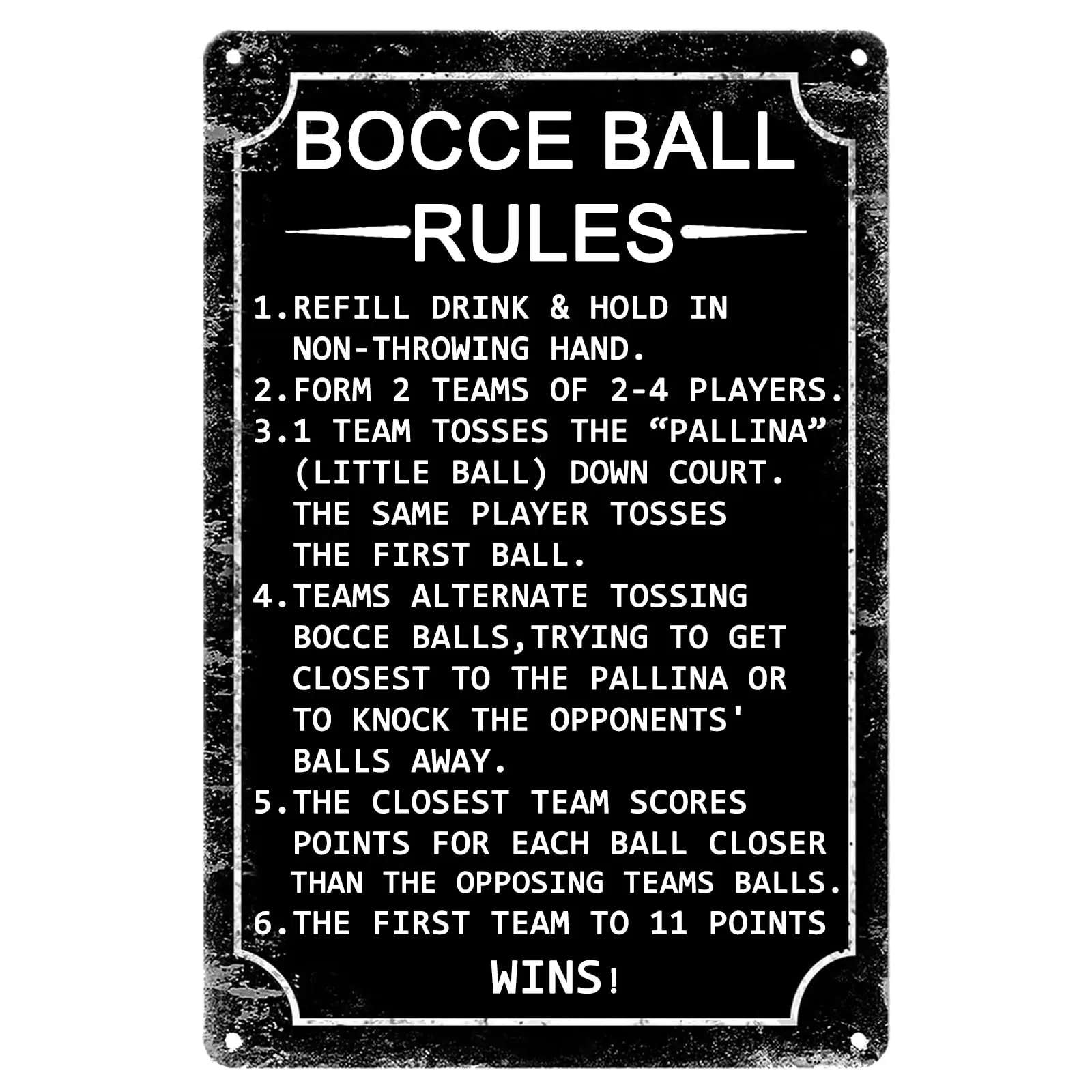 GYMSLAVE Funny Tin Sign Bocce Ball Rules Moden Metal Signs,Scoring Rules Poster Home Cafe Garage Man Cave Bar Rustic Decor  sign