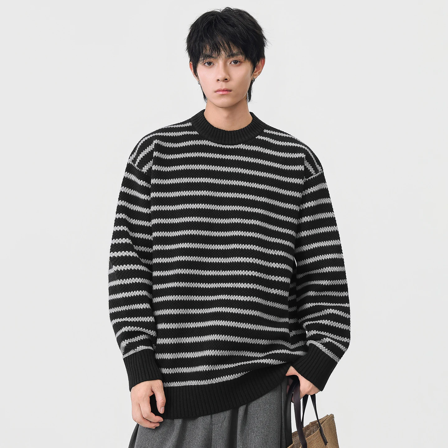Maglione lavorato a maglia a righe uomo autunno inverno sciolto casual moda vintage pullover maglione uomo maglione top vestiti