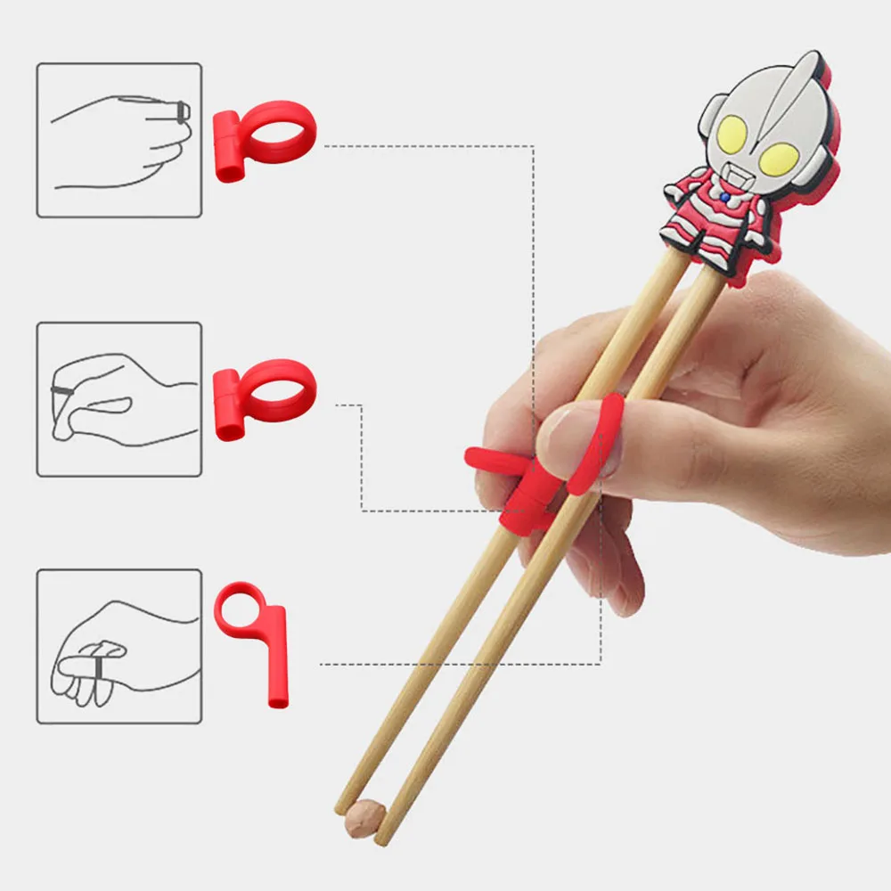 Children\'s Chopsticks Finger Sleeve Sticks Wood Cartoon Learning Reusable Training Helper  Home Products Detachable Adjustable