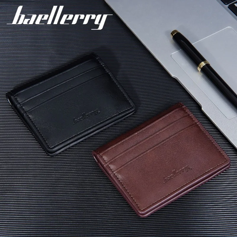 Baellerry Mini Men Card Holder Wallets Zipper Coin Pocket Slim Male Wallet PU Leather Credit Bank Card Case Small Men Purses