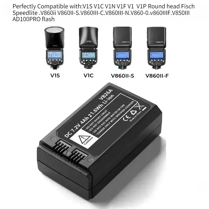 

VB26A VB26B Литий-ионный аккумулятор 7,2 В для V1 V1S V1C V1N V1F V1O V860III Фотолампа с круглой головкой вспышки Speedlite