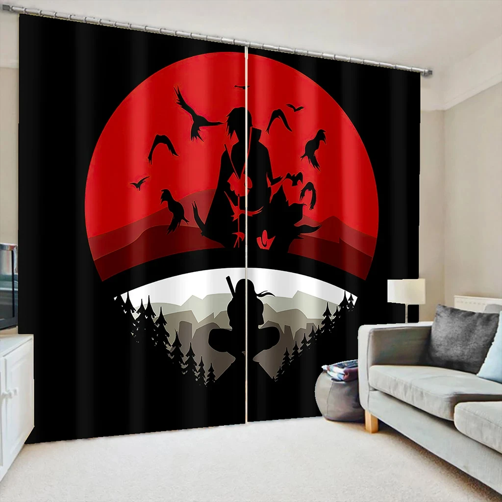 

2 Pcs Anime Ninja Silhouette Curtains Red Moon Night Scene Print Living Room Bedroom Decorative Curtains Japanese Style