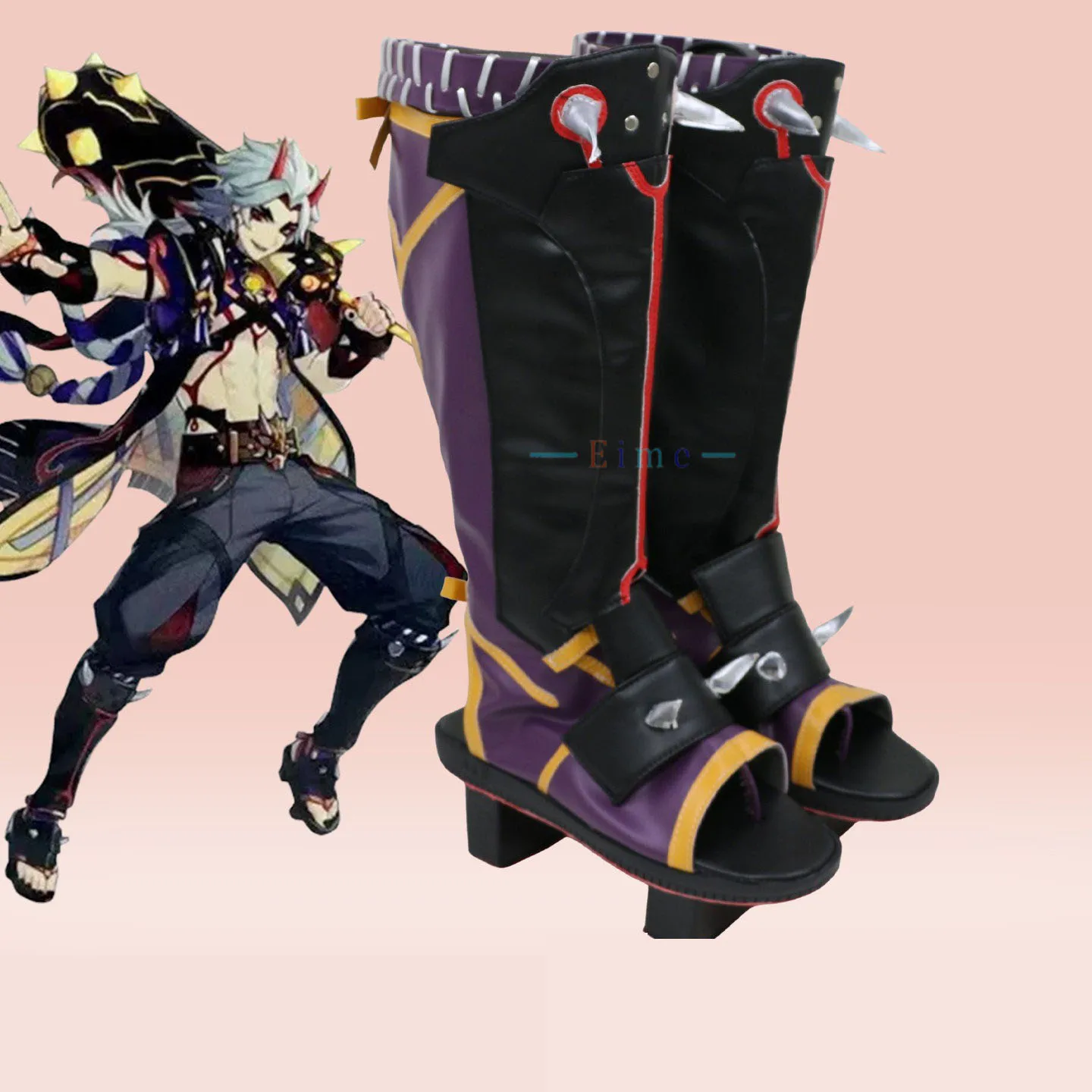 Arataki Itto Cosplay Shoes Game Genshin Impact Cosplay Props Halloween Carnival Boots Black PU Leather Shoes Custom Made