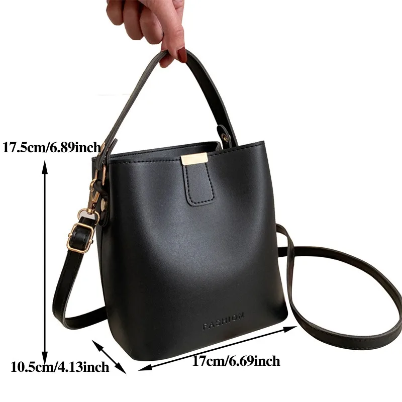 New Women\'s Bag Trend Large Capacity PU Leather Portable Cross Body Bucket Bag Single Shoulder Bag Crossbody Handbag Female