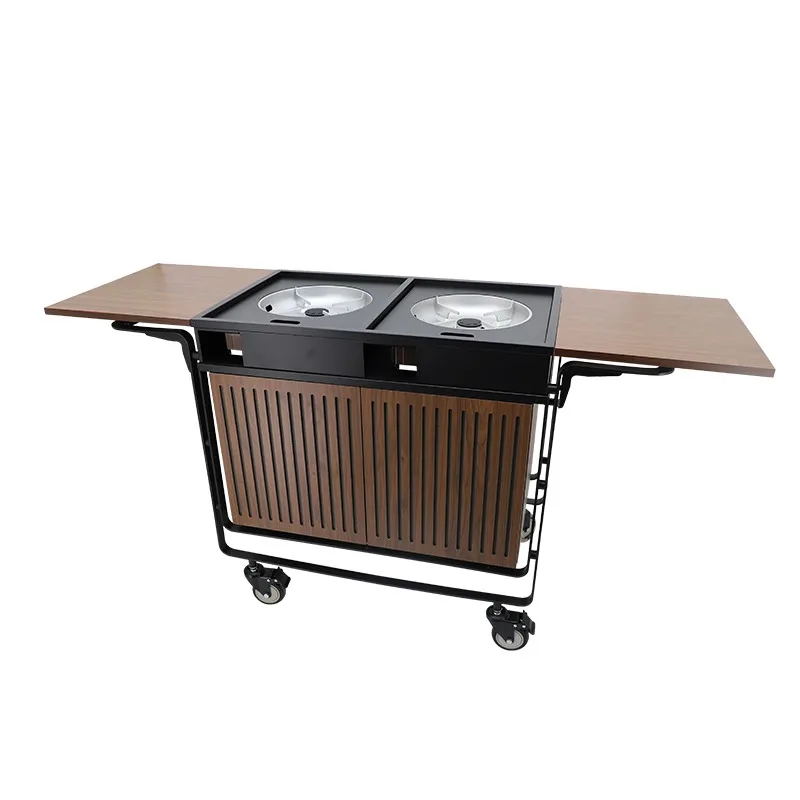 Hotel high-end cassette stove dining car double-headed hall cooking service cart mobile abalone cooking cart