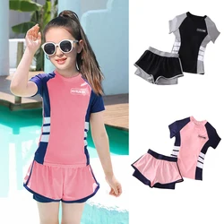 Maillot de bain à manches courtes pour enfants, maillot de bain d'été fendu pour enfants, maillots de bain de protection solaire pour filles, natation professionnelle d'été, mignon