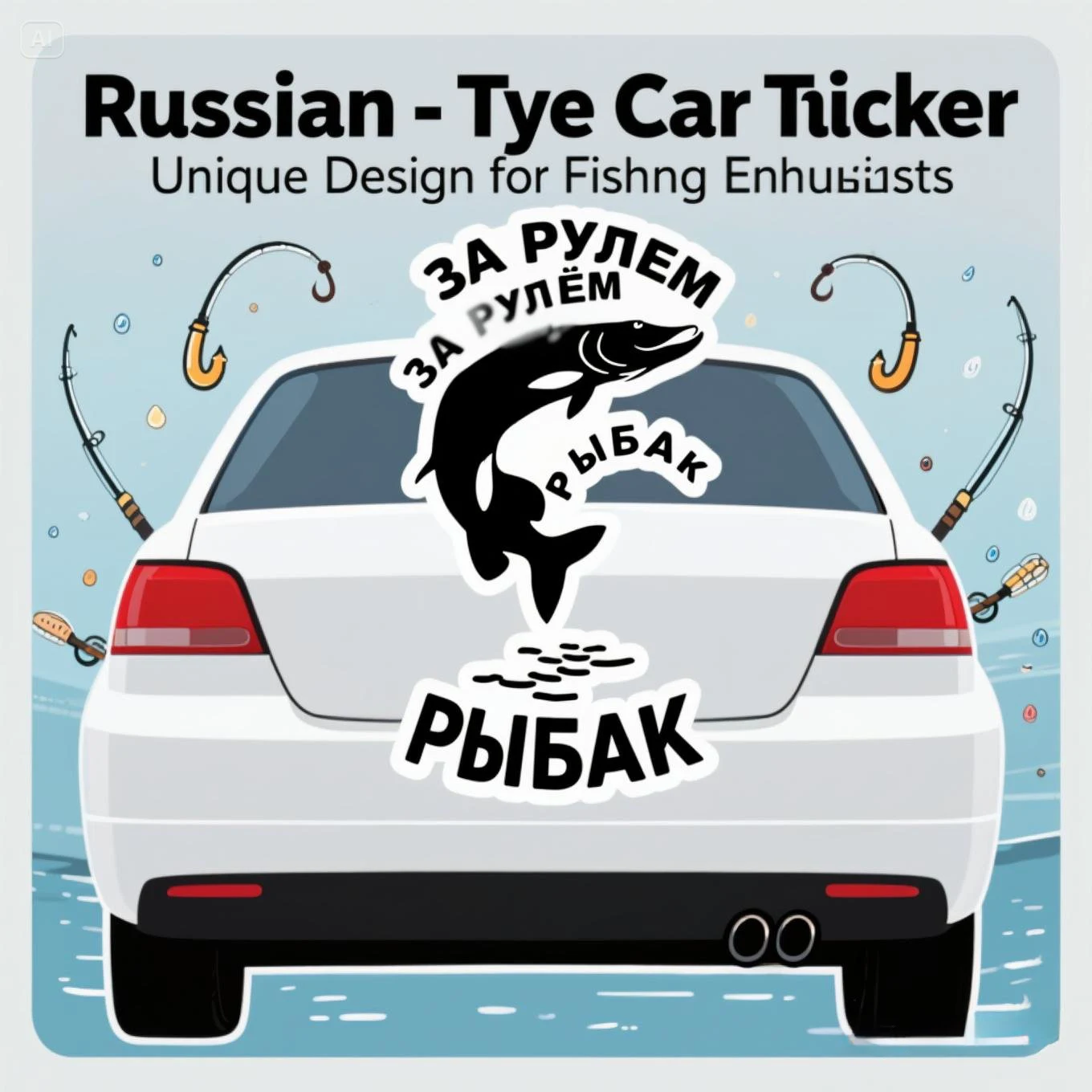 

Russian Car Sticker Decals Shark & Fisherman Design Waterproof Auto Body Window Tail Decor Easy Install Exterior Accessories