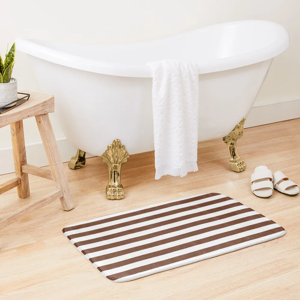 

Brown And White Striped Bath Mat Anti Slip Shower Mat Rug Bathroom