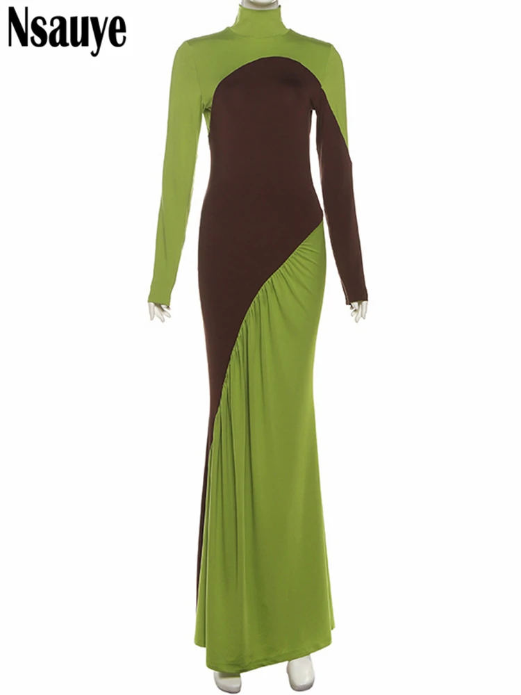 Nsauye فستان نسائي طويل الأكمام عالي الخصر موضة الياقة المدورة خريف فستان نحيف 2025 شتاء مثير نادي الحفلات فستان أنيق #5