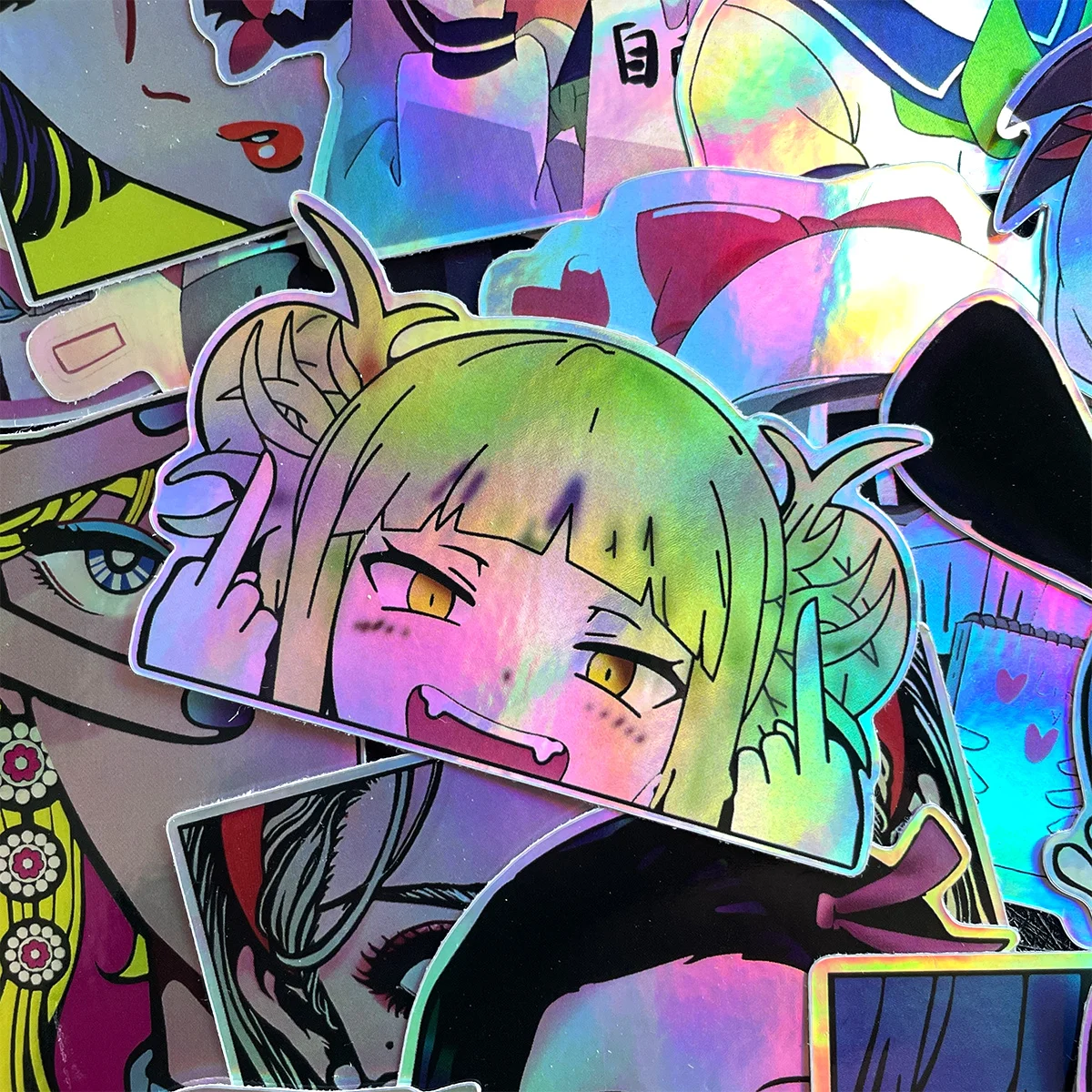 32개 레이저 애니메이션 뷰티 스티커 미적 그래피티 데칼 오토바이 자동차 자전거 헬멧 JDM 로고 액세서리 DIY 스티커 팩