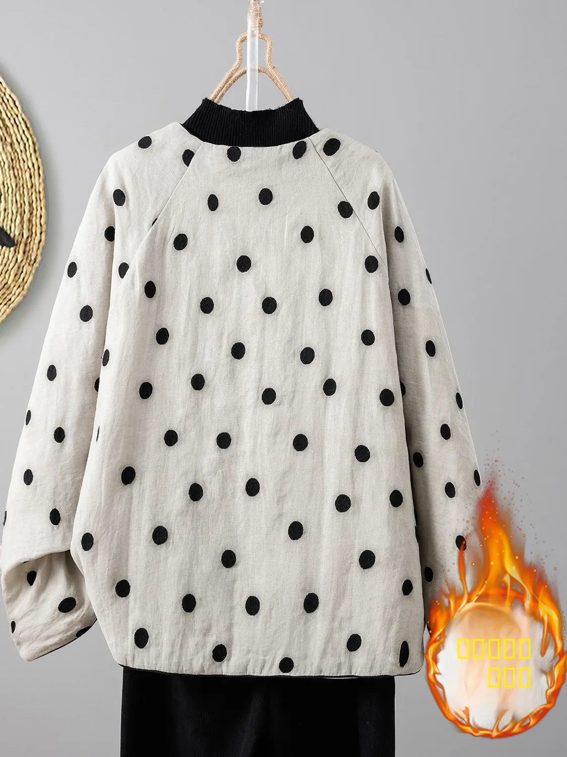 เสื้อโค้ทผ้าฝ้ายพิมพ์ลายสไตล์จีนโบราณ คอทรงกลม ติดกระดุมเฉียง สำหรับผู้หญิงไซส์ใหญ่ รุ่นใหม่