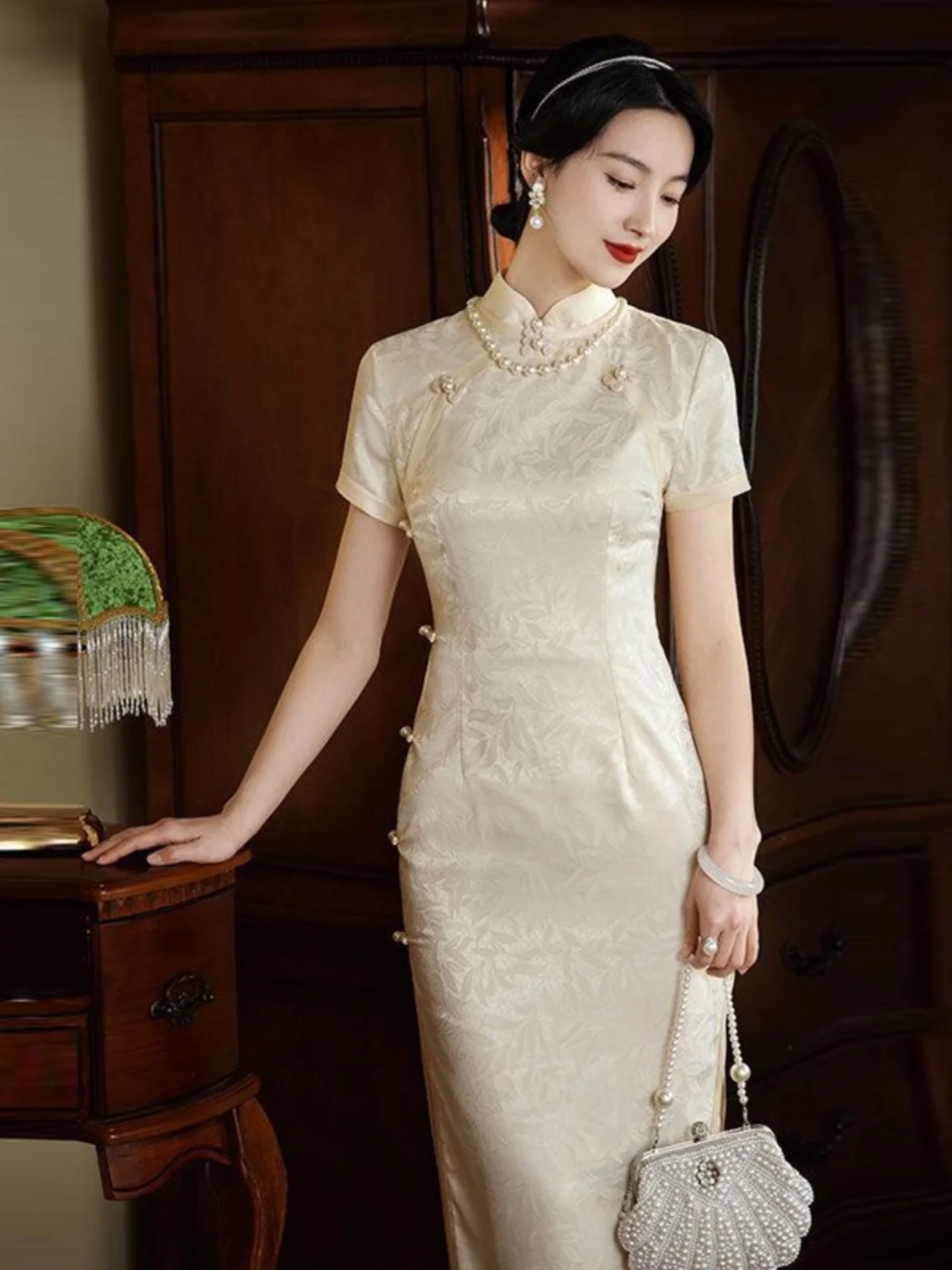 

Длинное платье в винтажном стиле с высоким разрезом, коротким рукавом, цветное, женское, традиционный китайский костюм