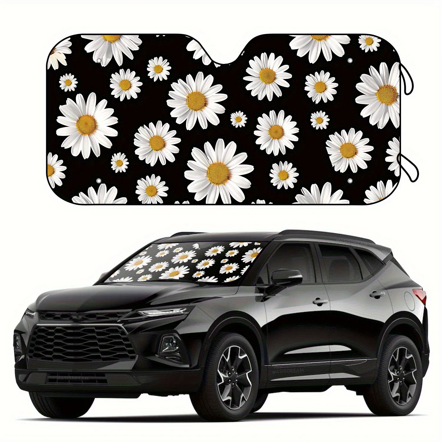 

Солнцезащитный козырек на лобовое стекло автомобиля с дизайном белой ромашки и 4 бесплатными присосками — прочный складной солнцезащитный козырек для внедорожника