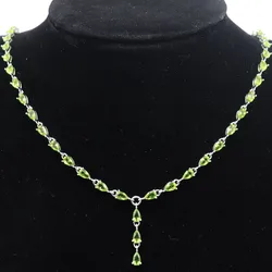 22x3mm Prevent Allergy 14g Green Peridot Violet Tanzanite Women Wedding Silver Necklace 18-19inch