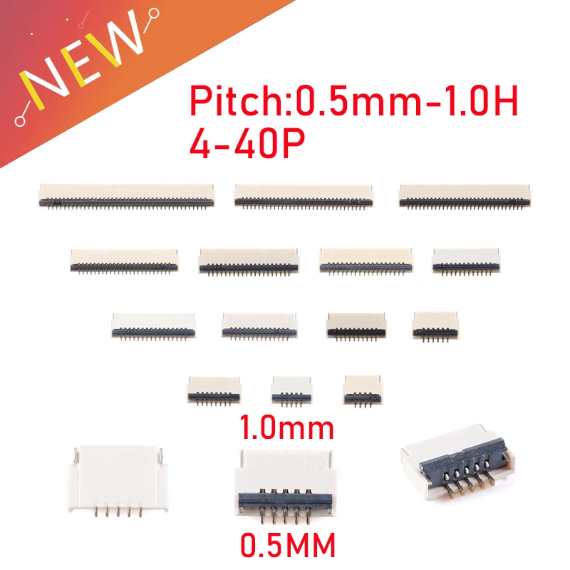 10Pcs FFC/FPC-0.5MM pitch 1.0H Double FFC connector Front insert rear Clamshell hatchback gold-plated 4-50P Flat Cable Connector