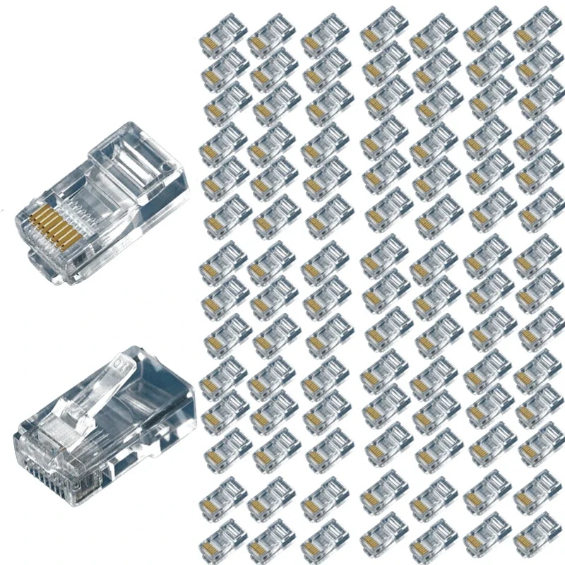 Cat5 RJ45 connector Cat5E 8P8C modular Ethernet cable head plug gold-plated Cat5 crimping network RJ45 connector (100 pieces)