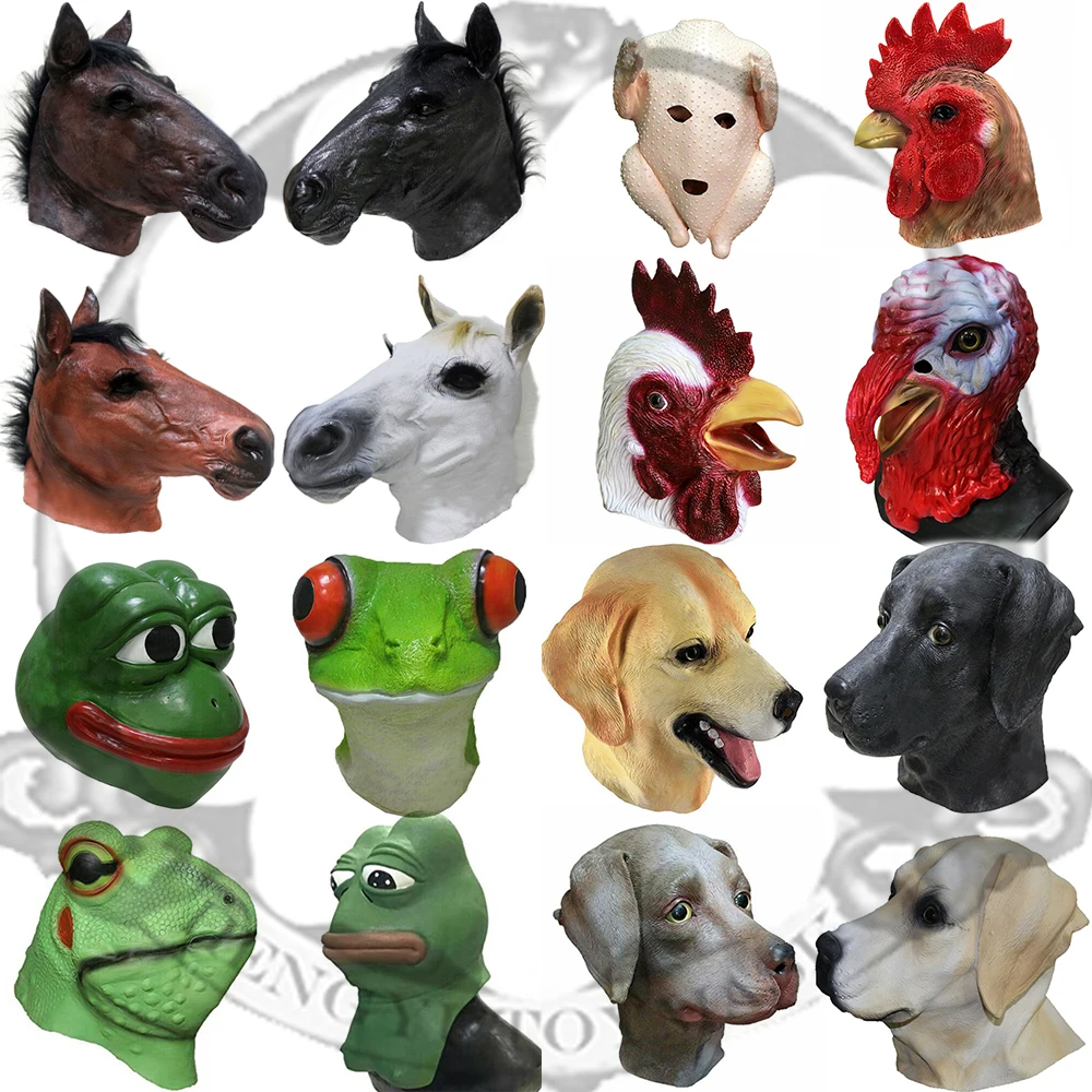 Animal Funny Mask Horse Unicorn Mask Turkey Chicken Frog Dog Masks Party Costume Party Latex Animal Head Mask Headgear Props