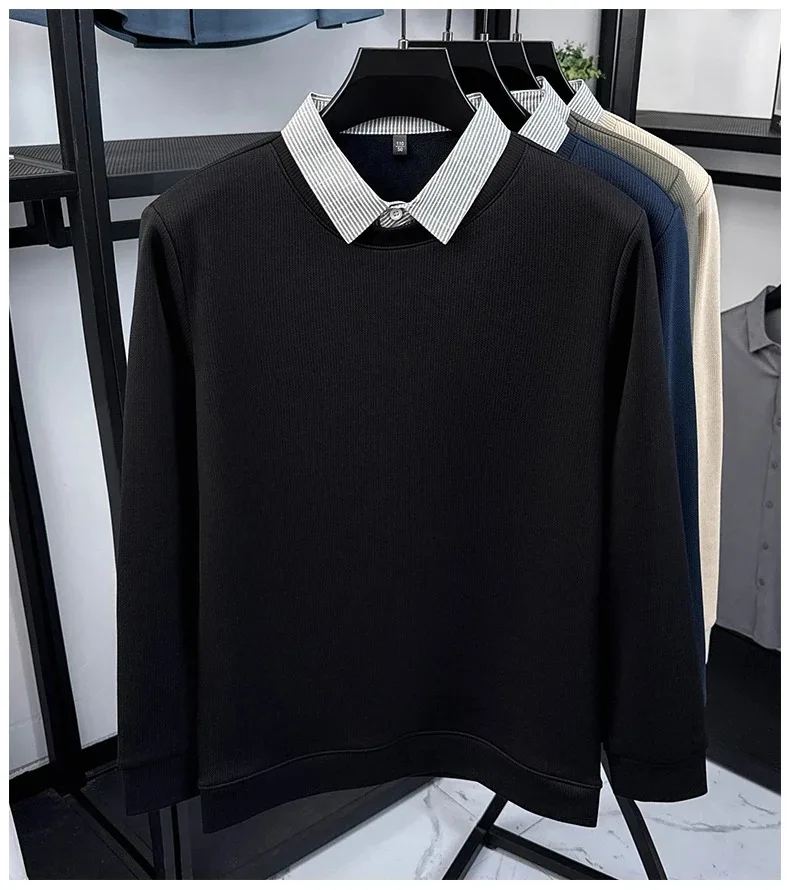 Hochwertiger gefälschter zweiteiliger Reverspullover für Herren, neue Mode, hautfreundlich, Komfort, Plüsch, warm, luxuriös, Trend, lässiger Pullover – Detail 12
