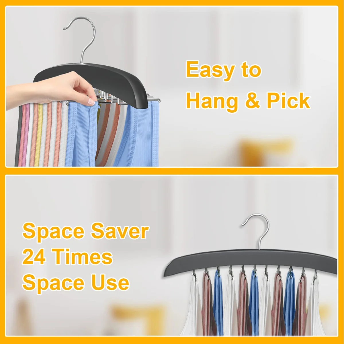 1/2PCS Foldable Wooden Hanger Tank Top Organizer with 24 Metal Hooks 360 Degrees Rotation Hook Multipurpose Hanger for Tie Scarf