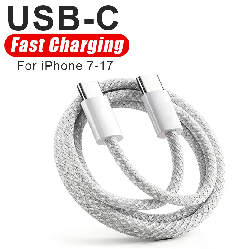 Original 60W PD USB-C to USB C Fast Charger Cable For Apple iPhone 17 Pro Max 16 15 Plus 14 13 12 11 X XS Type C Quick Charging