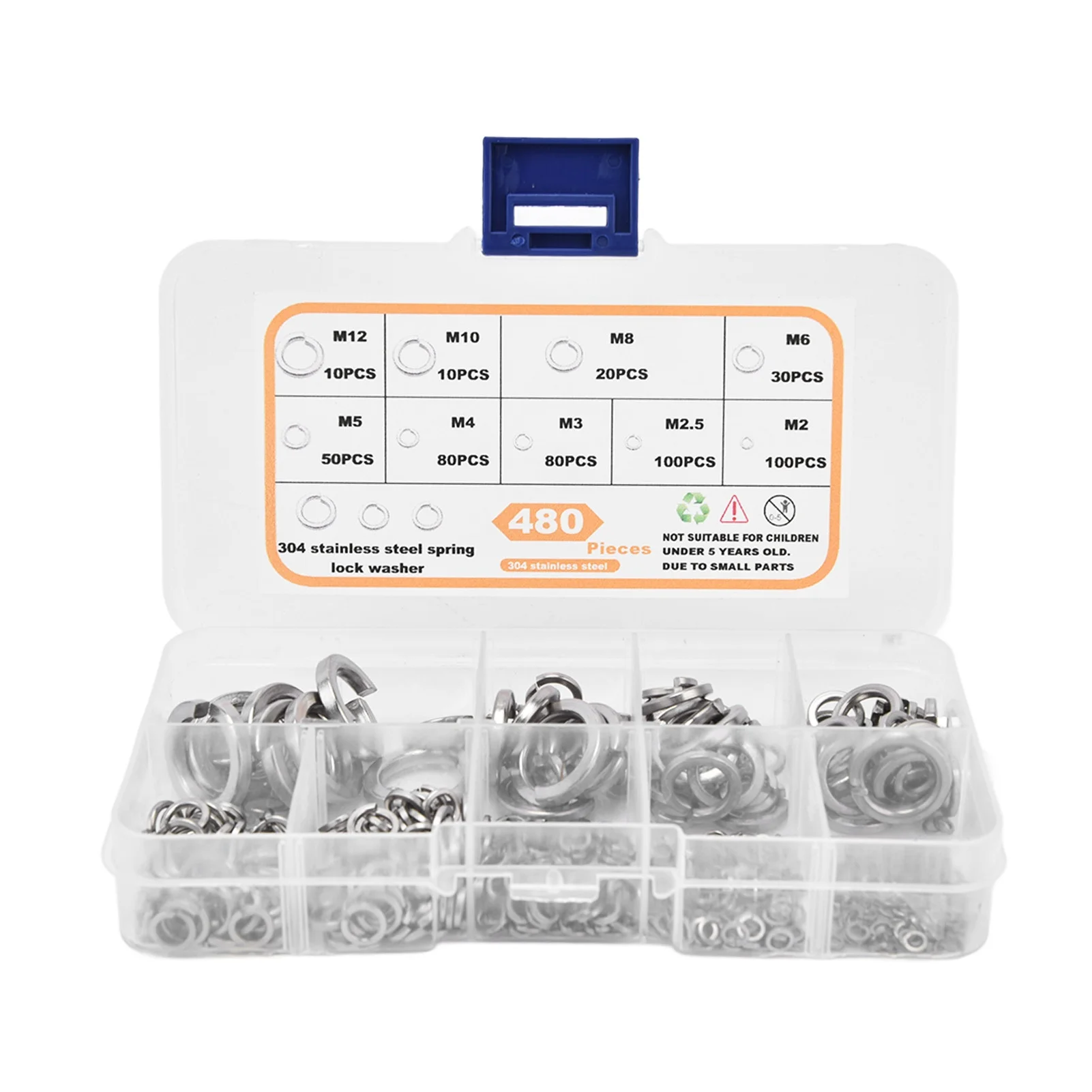 480pcs Flat Washer Stainless Steel Excellent Performance Tighter Sealing Flat Washer Assortment Kit