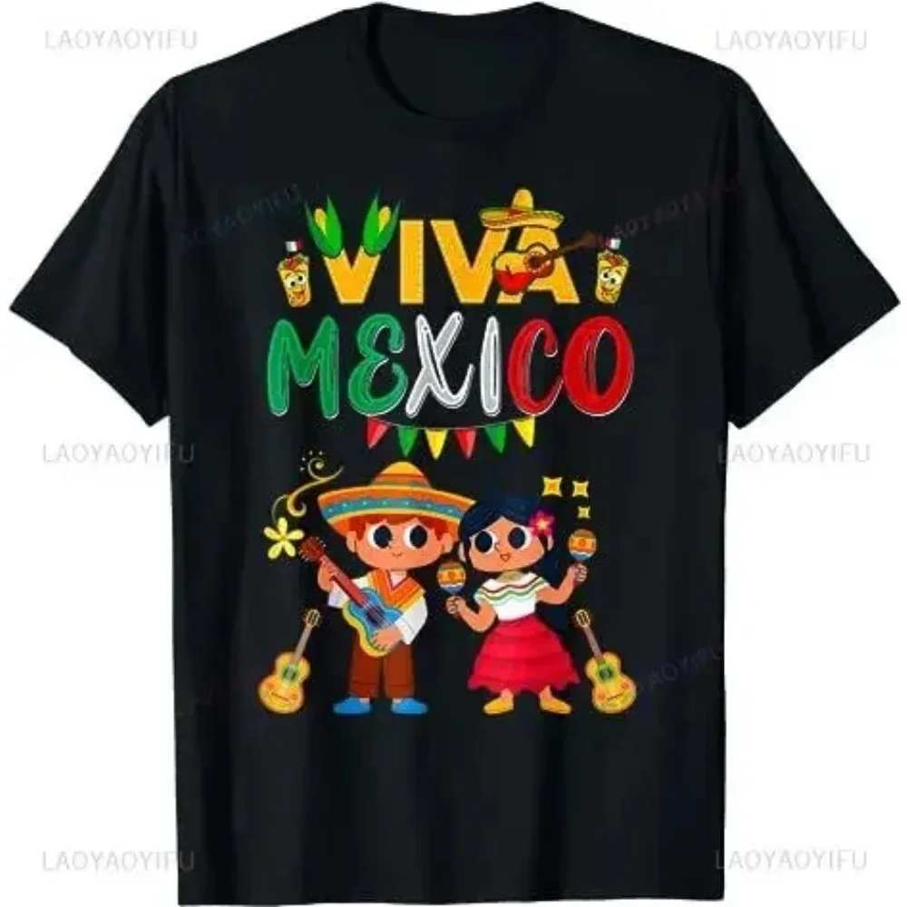 Viva Mexico Guitar Mexican Independence Kids Tees Fashion Casual Streetwear Hip-hop Hipster Loose O-neck Hot Sale Tops Tshirt