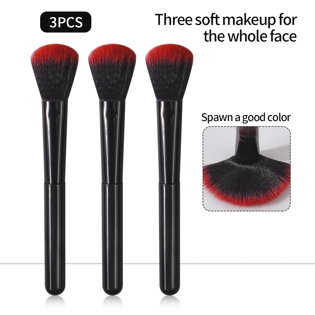 3 uds brocha de polvo suave de alta calidad, brocha para colorete, brocha para contorno, brocha iluminadora, herramienta de brocha de maquillaje facial multifuncional