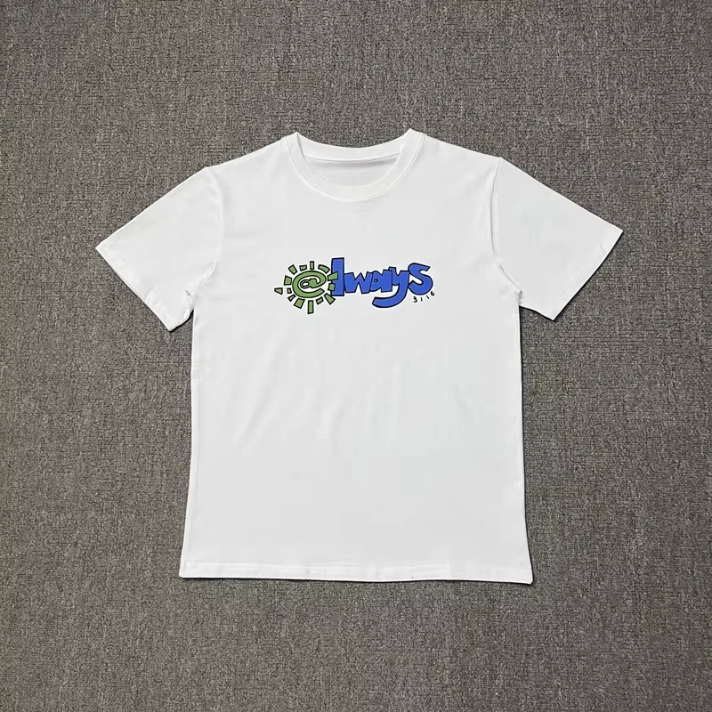 2025 نموذج جديد الصيف ADWYSD بصمة رسالة قصيرة الأكمام القطن الرجال والنساء الصدر طباعة الشمس لفة موضة جديدة B