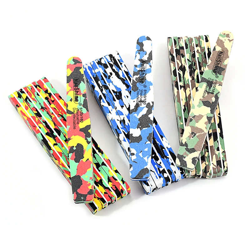 5/10pcs Pack Camouflage Pattern Nail Files Rubbing Strip Grit 100/180 Soft and Washable Nail Salon Supplies Polish Manicure Tool