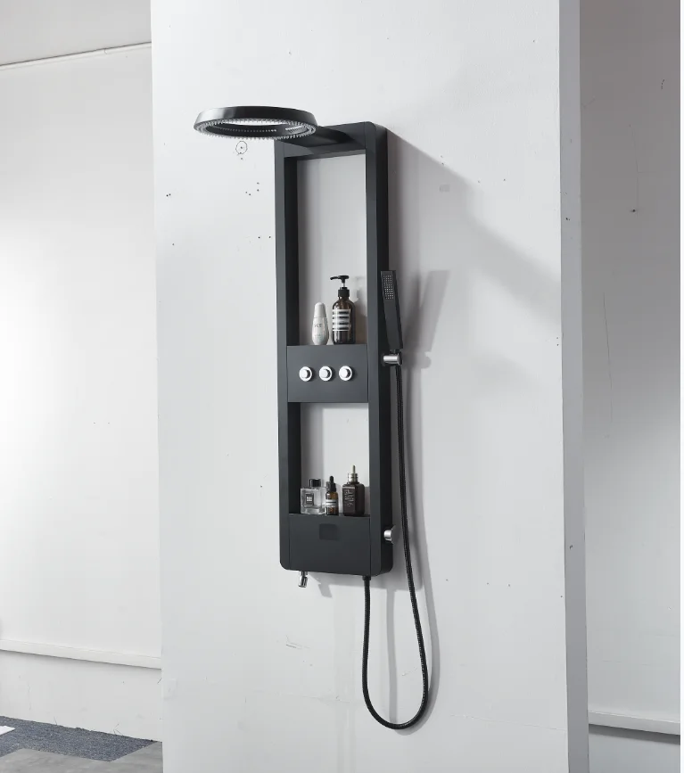 Stainless Steel Ceramic Shower Screen Digital Display Constant Temperature Single Handle Shower Set with Storage Rack/Table
