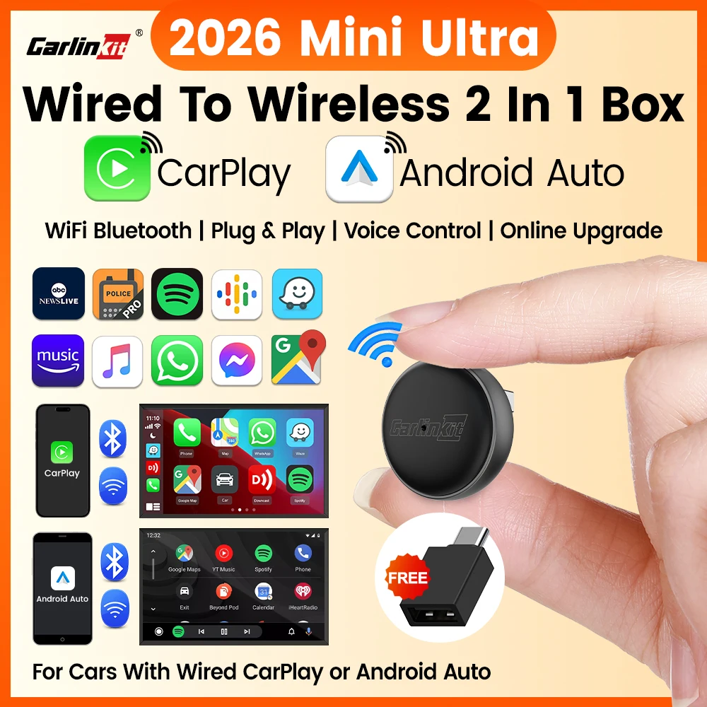 New CarlinKit 5.0 Mini Ultra3 Wireless Android Auto CarPlay 2-In-1 Wireless Adapter WIFI BLE Auto Connect Smart Mini Box For Car
