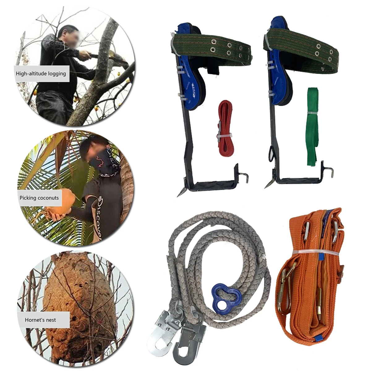 Pohon memanjat paku memanjat Set alat keselamatan tali dapat diatur sabuk penyelamatan Climber Arborist aiser alat memuat 100kg