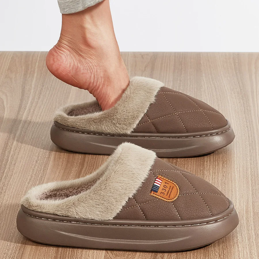 Luxury Warm Slippers for men EVA Platform Plaid Fabric Memory Foam Soft Comfortable  Home Shoes High Quality