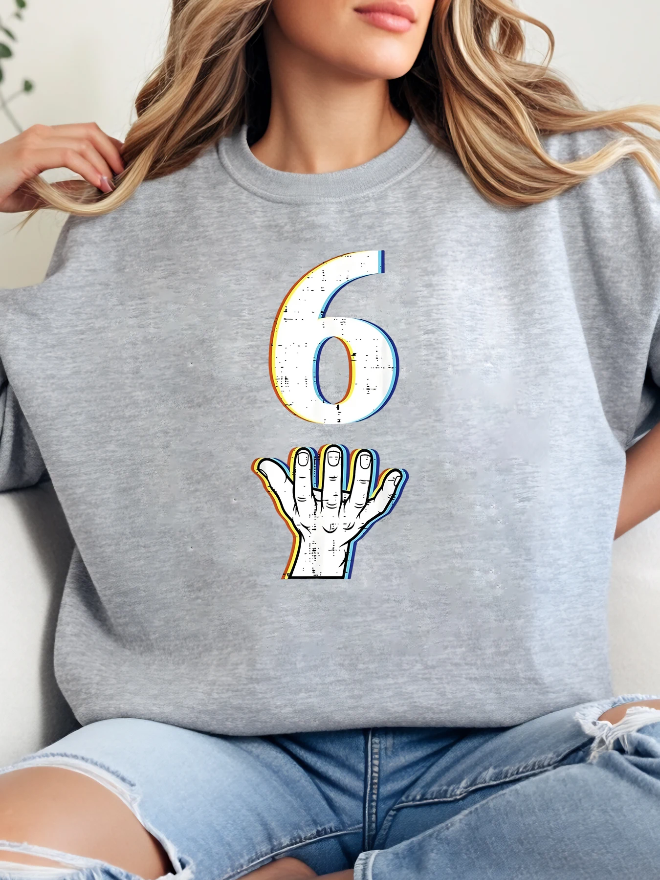 

Толстовка с принтом «Номер шесть рук» на Хэллоуин, женская повседневная одежда, серый, больших размеров