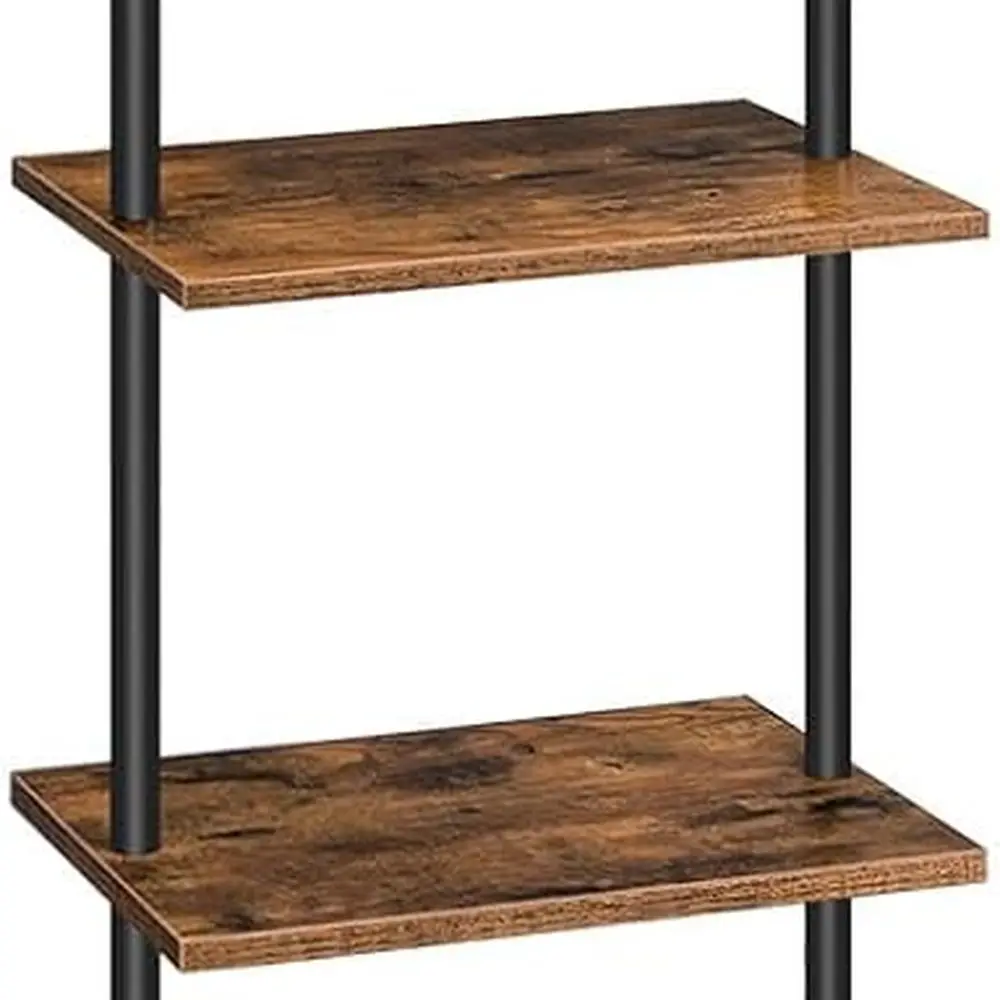 

6-Tier Wooden Wall Shelf - Rustic Brown & Black, Ideal for Books, Plants, and Decor in Living Spaces