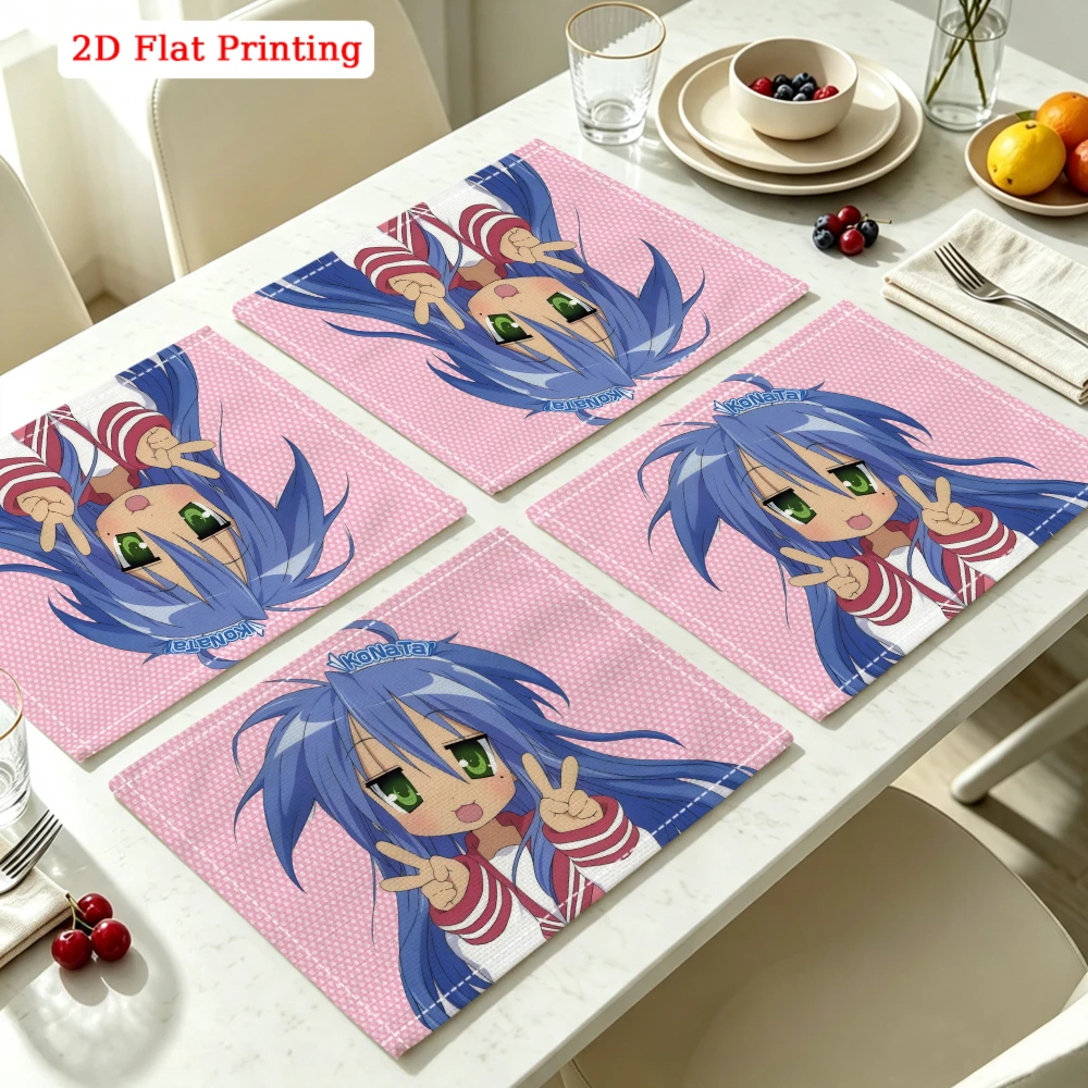 2Pcs Anime Konata Izumi Placemat Pink Polka Dot Table Mat For Kitchen Dining Home Decor Gift 30X40Cm