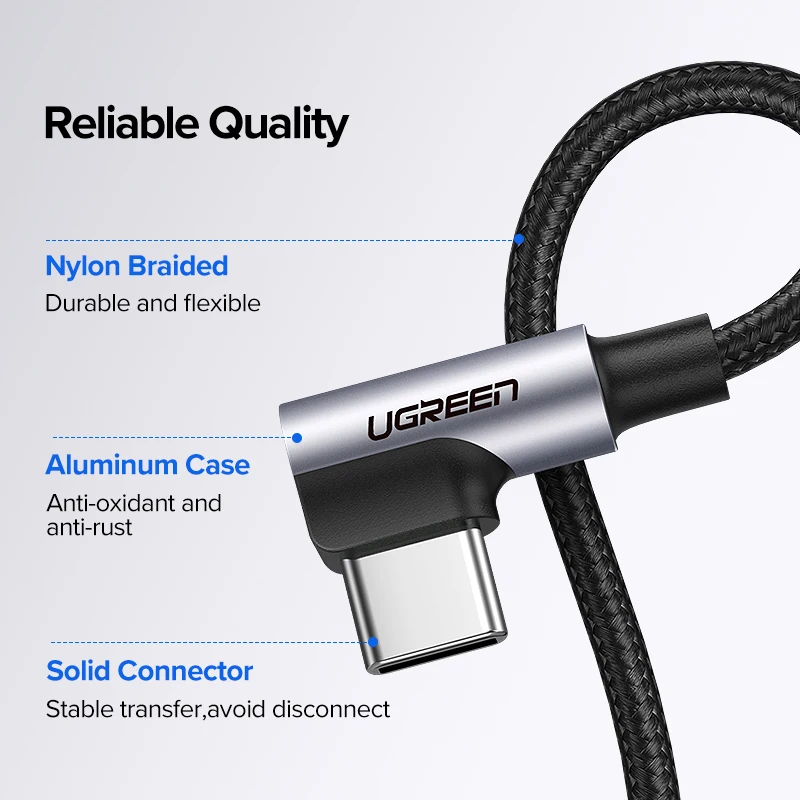 고속 충전 USB C 케이블 삼성 S9 S10 플러스 3.0 오른쪽 각도 USB 유형 C 데이터 케이블 게임 USB-C 와이어