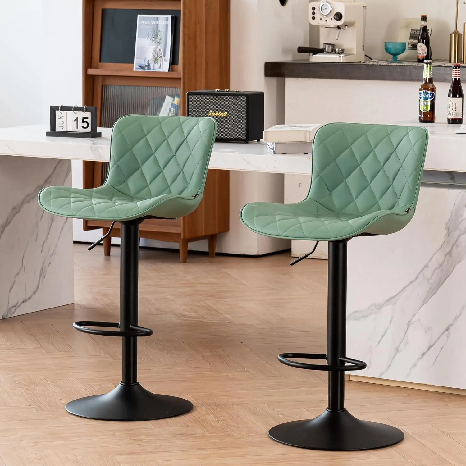 Bar Stools Set of 2 with Back Modern Faux Leather Swivel Counter Height Barstools Adjustable Tall Bar Stool Chairs for