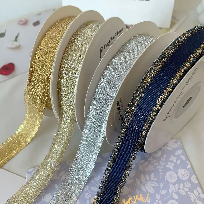 1.6Cm gold and silver beard Christmas gift packaging webbing baking bouquet decoration ribbon DIY handmade hair accessories