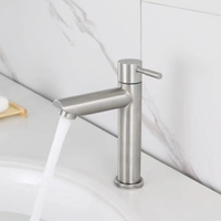Basin Faucet 304 Stainless Steel Single Cold Water Tap Black Silver Color Deck Mounted Lengthening and Raising Basin Sink Tap