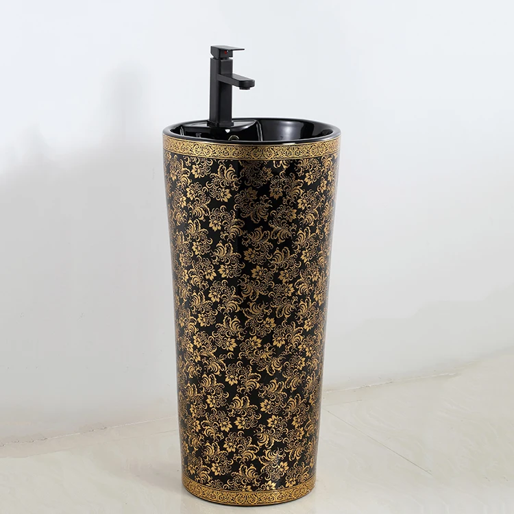 

【Best-selling】American Golden Ceramic Bathroom Sink Bathroom Free Standing Gold Wash Basin