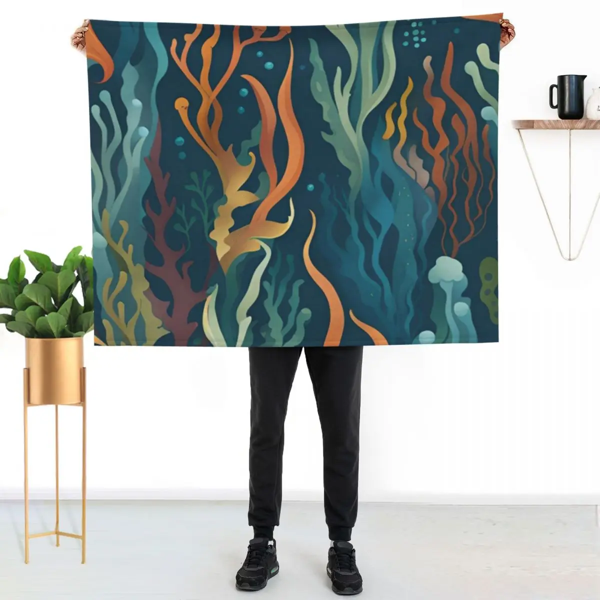 

Underwater Kelp Forests Throw Blanket Shaggy Furry Soft Blanket for Bedroom Living Room