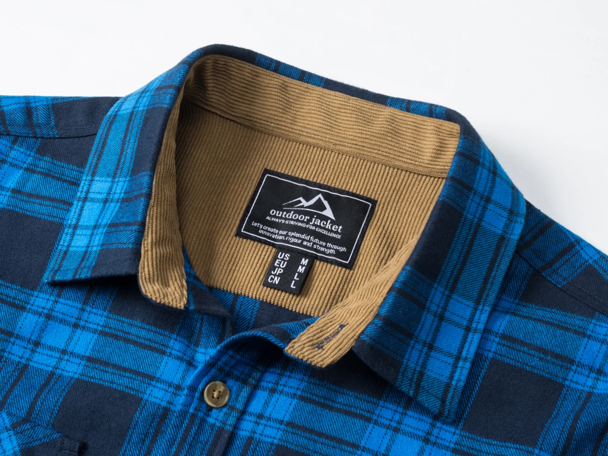 MAGCOMSEN Men's Cotton Flannel Shacket Plaid Shirt Long Sleeve Corduroy Collar 2 Chest Pockets Casual Work Overshirt Outdoor