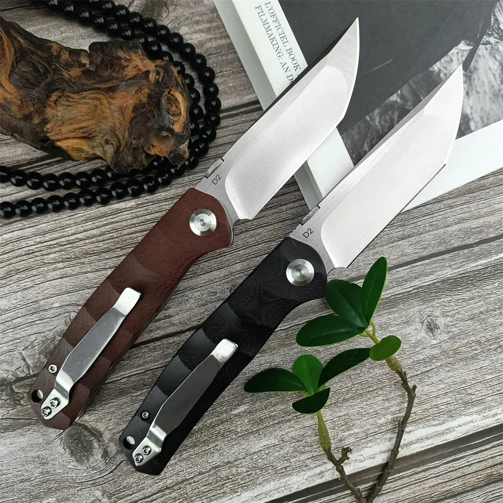 Hunting Pocket Folding Knife D2 Steel Blade G10 Steel Handle Ball Bearing Quick Release EDC Knife Survival Tactical Rescue Knife