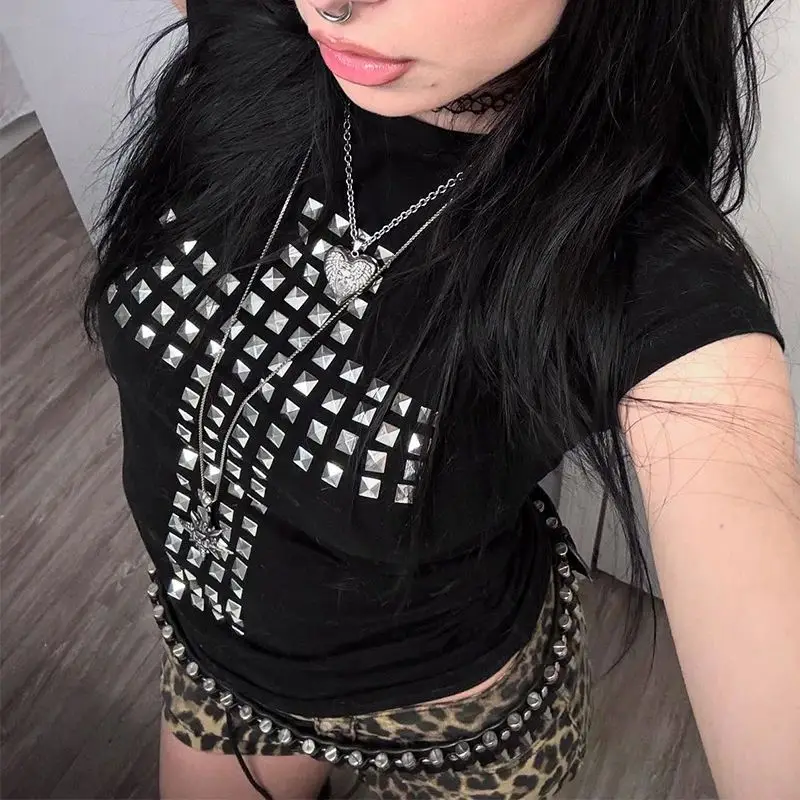 

Gothic Punk Ro Hip Hop Women's ort Sve T-irt Sexy Cleanfit Sle Ladies Faion Winter Collection Linen Material