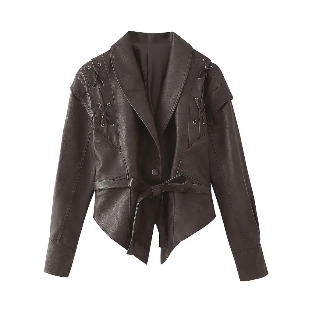 

Autumn Fashion Women's Retro Two-Color Leather Jacket Coat Style D16482