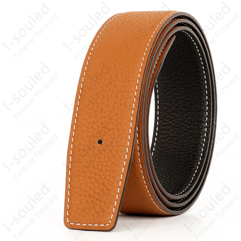 38MM Men\'s Double-sided Top Layer Leather Replacement Belt With Lychee Pattern Pointed H Buckle Replacement Belt