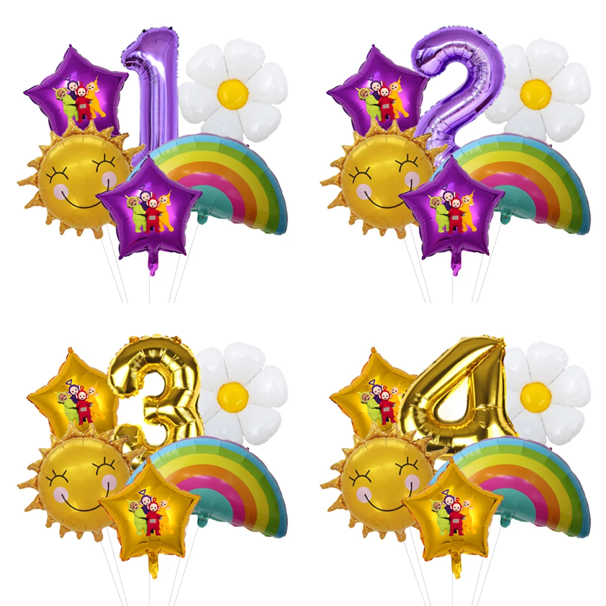Weiche, farbige Teletubbies-Muster-Geburtstagsballons, ideal für Kindergeburtstagsfeiern und sanfte Kinderdekorationen.